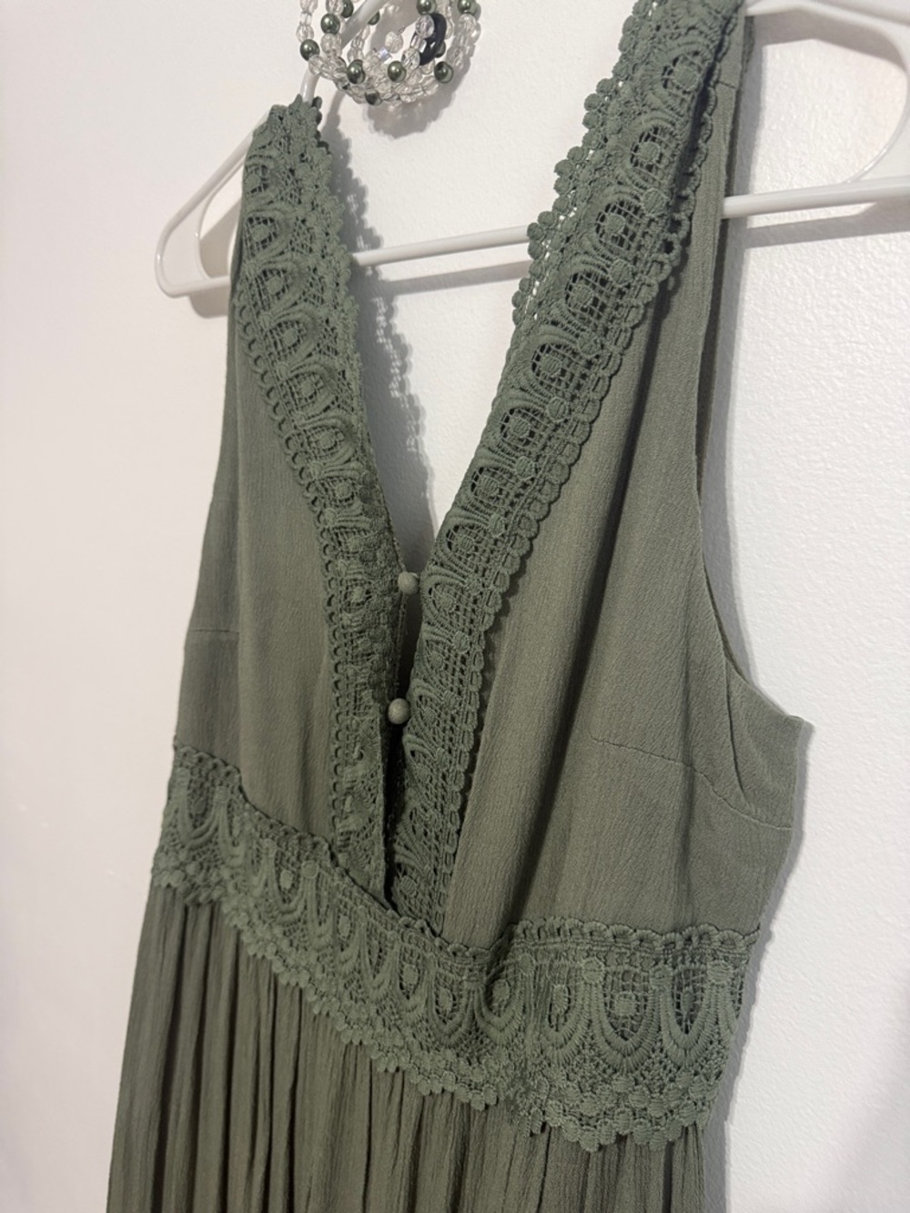 Davi & Dani Sage Green Dress Sleeveless Olive Green Maxi Dress with Lace Trim - Picture 5 of 10